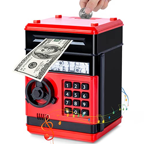 Thedttoy Elektronische Spardose Safe Kinder Tresor Digitale ATM Sparschwein, Number Bank Große Geldautomat mit Code, Weihnachts Geburtstags Geschenke für 3-12 Jahren Mädchen Jungen (Rot)
