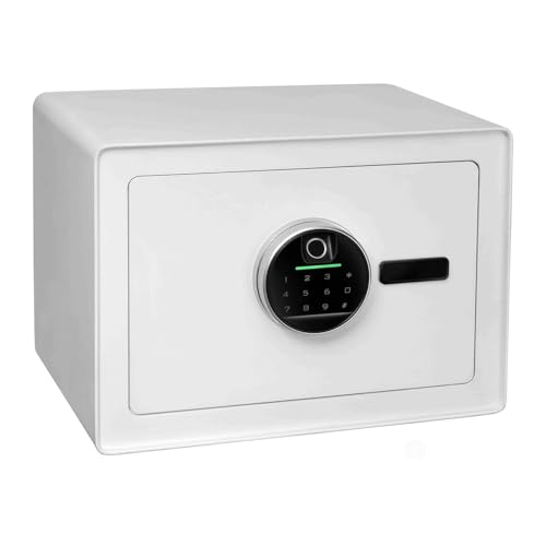 KARAT Tresor Möbeltresor Safe mit Fingerabdruck Sensor - 25 x 35 x 25 cm, Weiß - elektronisches Zahlenschloss, Kombinationsschloss - Wandtresor für Zuhause mit Verriegelungsbolzen (Murowa)