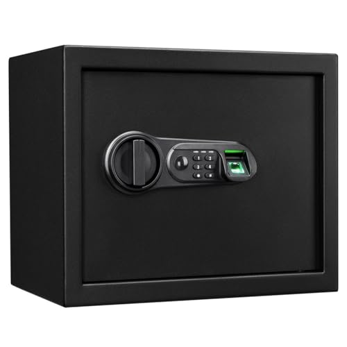 KARAT Tresor Möbeltresor Safe mit Fingerabdruck Sensor - elektronisches Zahlenschloss, Kombinationsschloss - Wandtresor für Zuhause mit Verriegelungsbolzen (Catoca) (25 x 35 x 25 cm)