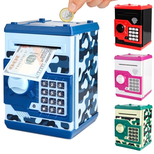 Pup Go ATM Elektronische Spardose Safe für Kinder, Lustiger Große Geldautomat mit Passwort,Tresor Digitaler Sparschwein，Weihnachts Geburtstags Kindertag Geschenke für 3-12 Jahren Jungen(Blau)