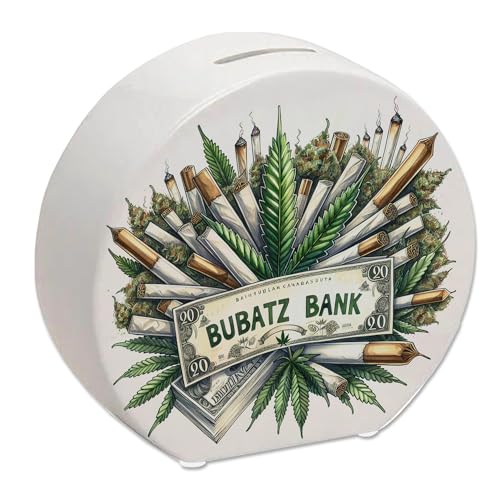 Marihuana Kiffer Spardose mit Spruch Bubatz Bank Grün Legal Cannabis Blätter Schrift Joints Rauch Bubatz Bank