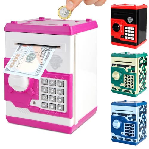 Pup Go Kinder Tresor Elektronische Spardose mit Code, großer Kapazität, automatischem Geldeinzug und realistischen Soundeffekten, Mädchen ab 3 Jahren zum Geburtstag (Rosa)