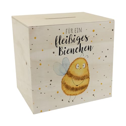 Pummel Biene Spardose aus Holz mit Spruch Für EIN fleißiges Bienchen Hummel-Design Honig-Belohnung Lob-Geschenk Gezeichnet für fleißige Helfer