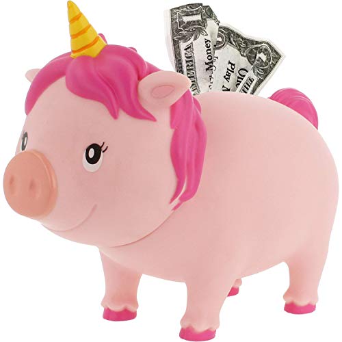 LILALU Spardose BIGGYS Einhorn pink, Sparschwein Kopf drehbar Sparbox Sparbüchse Münzeinwurf Piggy Bank Tresor Kinder