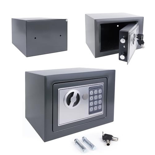 4.6L Mini Safe Tresor MöBeltresor Klein, für Zuhause mit Zahlenschloss und 2 Schlüssel, für Bargeld Medikamente Schmuck, 25 * 35 * 25 cm, Grau