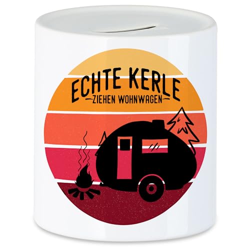 Hey!Print Camper Tasse mit Spruch Echte Kerle ziehen Wohnwagen Geschenk für Camping Adventure Spardose