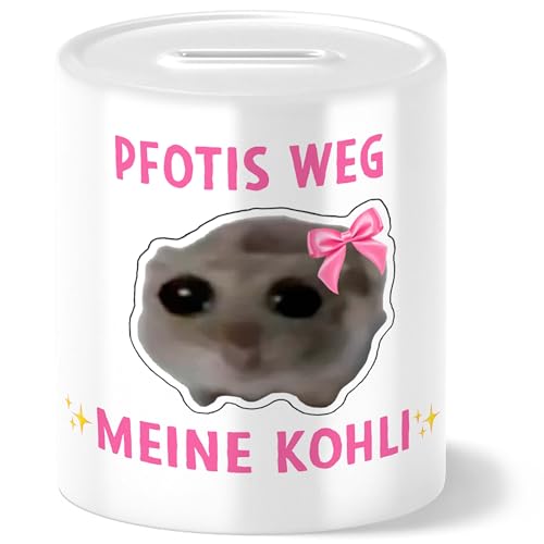 mindmonkeys® Hamsti | Sad Hamster Meme Lustige Spardose Lustige Sprüche Spardose | Pfotis Weg Meine Kohli | Keramik