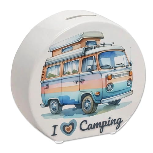 Campervan Spardose mit Spruch I Love Camping Reisen Urlaub Perfekt für Caravan und Wohnwagen Fans Ideal für Campingplatz Geldgeschenke