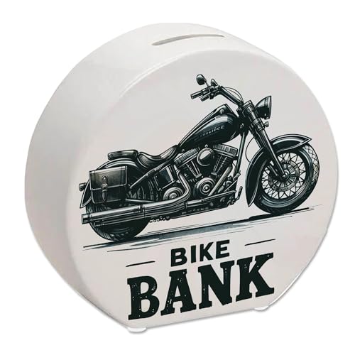 Cruiser Motorrad Spardose mit Spruch Bike Bank Schwarz Motorbike Design Dark Look Witziger Text Praktisches Schild