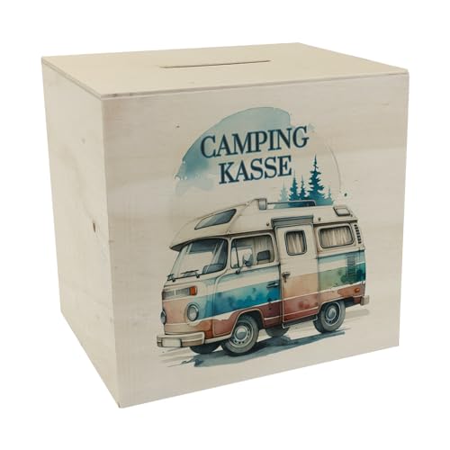 Campingwagen Spardose aus Holz mit Spruch Campingkasse Wohnwagen Camper Perfekt für Reisen Urlaub Ideal Zur Caravan-Campingplatz Geldgeschenk