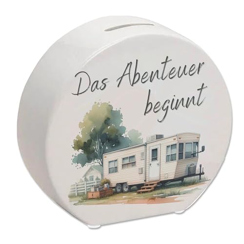 Abenteuer Wohnwagen Spardose mit Spruch Das Abenteuer beginnt Wohnmobil-Sammlerstück Anhänger für Campingfans mobiles Heim