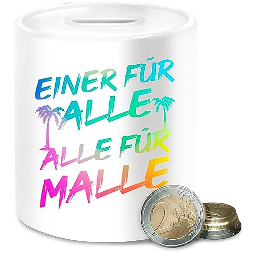 Spardose - Urlaub - Malle für Alle - Einer für alle Alle für Malle - Unisize - Weiß - Mallorca reisekasse Urlaubs Party spardosen urlaubskasse Reise urlaubsreif sprüche Kasse Reisen zum