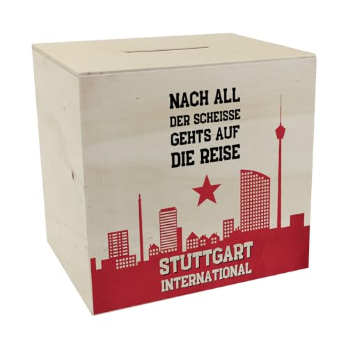 Stuttgart Europapokal Spardose aus Holz mit Spruch Stuttgart International Fans begeistern für Cannstatter Kurve Fan-Gesang Stuttgart-Fan Must-Have