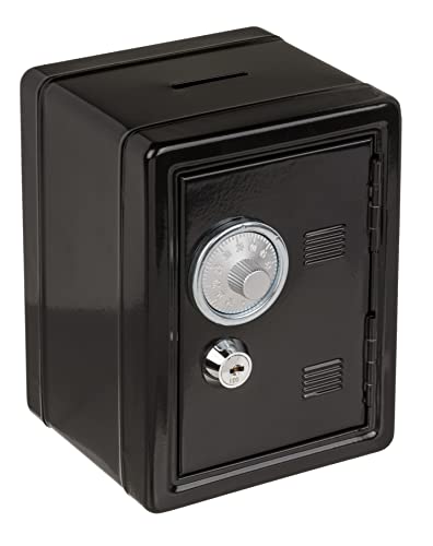 Spardose Tresor Tresorschrank Safe aus lackiertem Metall mit Kombinationsschloss & Schlüssel 16 x 11,5 x 10 cm (Schwarz)