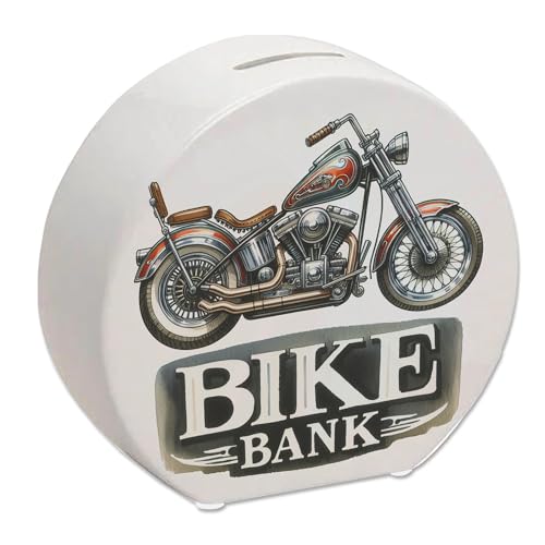 Retro Chopper Motorrad Spardose mit Spruch Bike Bank mit Chrom-Elementen stilvoll lackiert mit Schriftzug - perfekte Motorrad Spardose für Fans