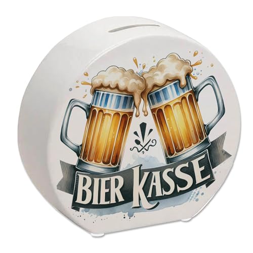 Bier Spardose mit Spruch Bier Kasse Bierkrüge anstoßend mit lustigem Schriftzug Bier Kasse - Originelle Spardose für Bierliebhaber perfekt für jedes Getränk