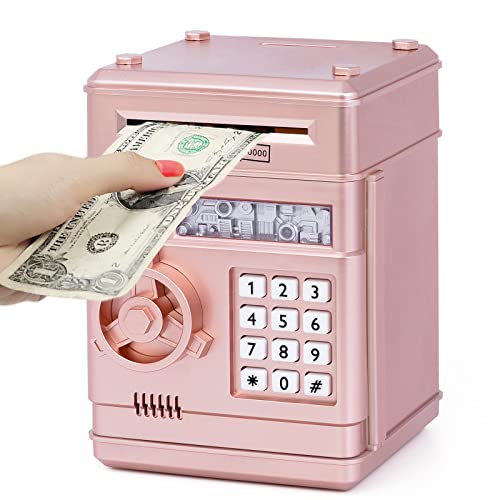 Highttoy Spardose für Kinder ab 3 Jahre,Elektronische Spardose Tresor Kinder Sparschwein mit Code ATM Saving Bank Geldautomat Sparbox Spardose Spielzeug Geschenk Mädchen Roségold