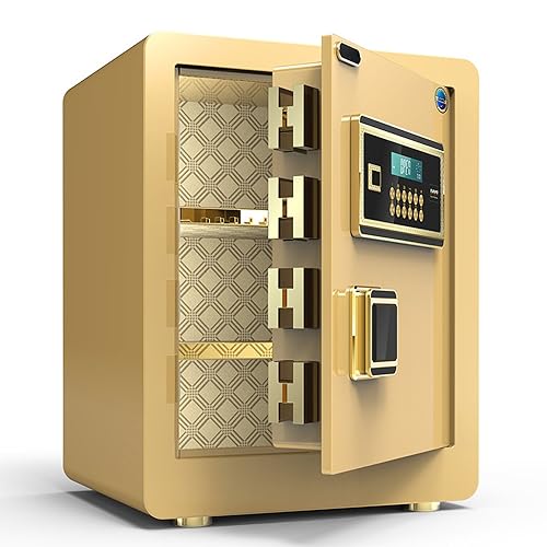 Gold-Haustresor, Safe mit Fingerabdruckerkennung, digitaler Tastatur, Innenschrank aus Stahl, Geldtresor mit abnehmbarem, verstellbarem Regal, Schranktresore für Bürohotels